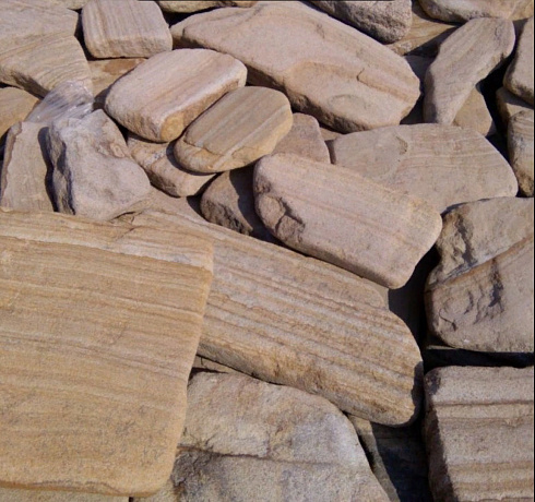 Kamenclub.ru: Песчаник пластушка галтованный желтый с рисунком (3 см)  купить в Кемерово плитняк - пластушка желтый песчаник 21000 руб/м3   фото КАМЕНЬ КЛУБ