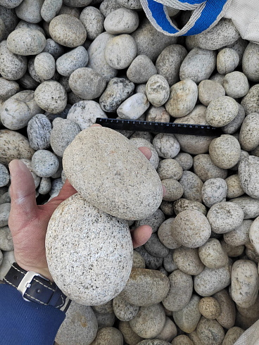 Kamenclub.ru: Галька речная окат (серо-белая) фр. 70-120 мм купить  в Кемерово галька галечник бело-серая, серо-белая, серая, белая речная природная галька  8000 руб/т   фото КАМЕНЬ КЛУБ