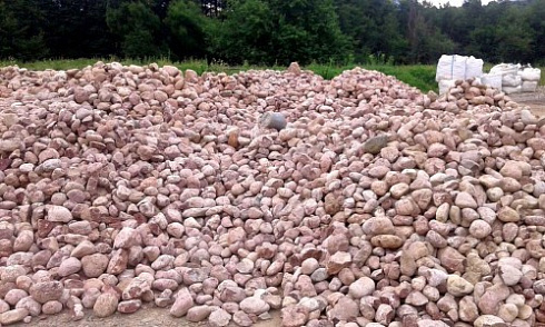 Kamenclub.ru: Розовый валунчик фр.100-300 мм.  купить в Кемерово крупный природный камень розовый, серый молочный красный речной галечник природный 7850 руб/т   фото КАМЕНЬ КЛУБ